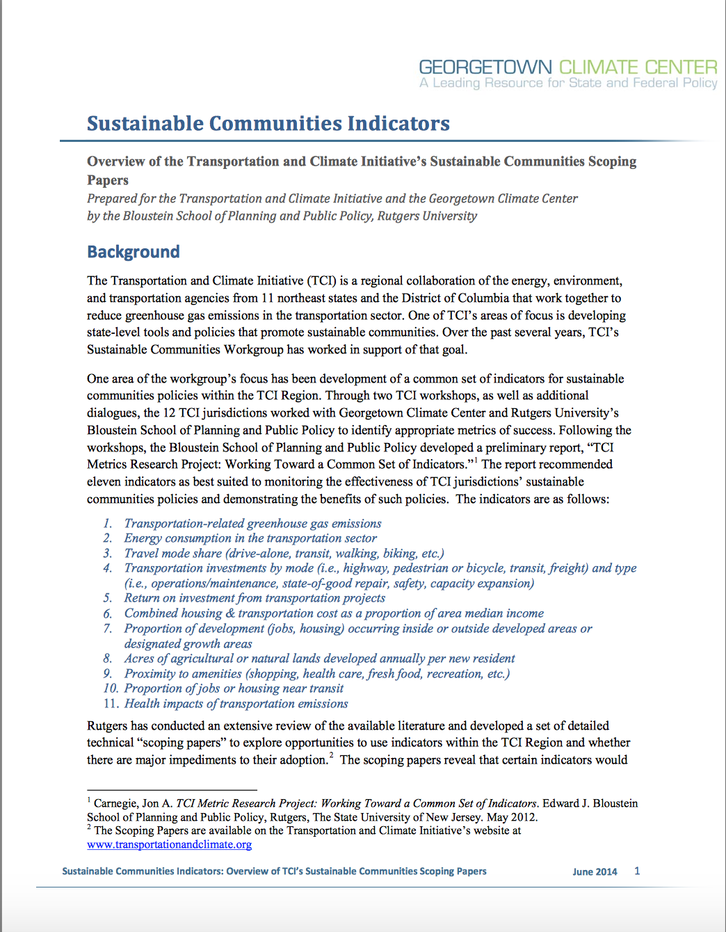 An Overview of the Transportation and Climate Initiative&rsquo;s Sustainable Communities Scoping Papers