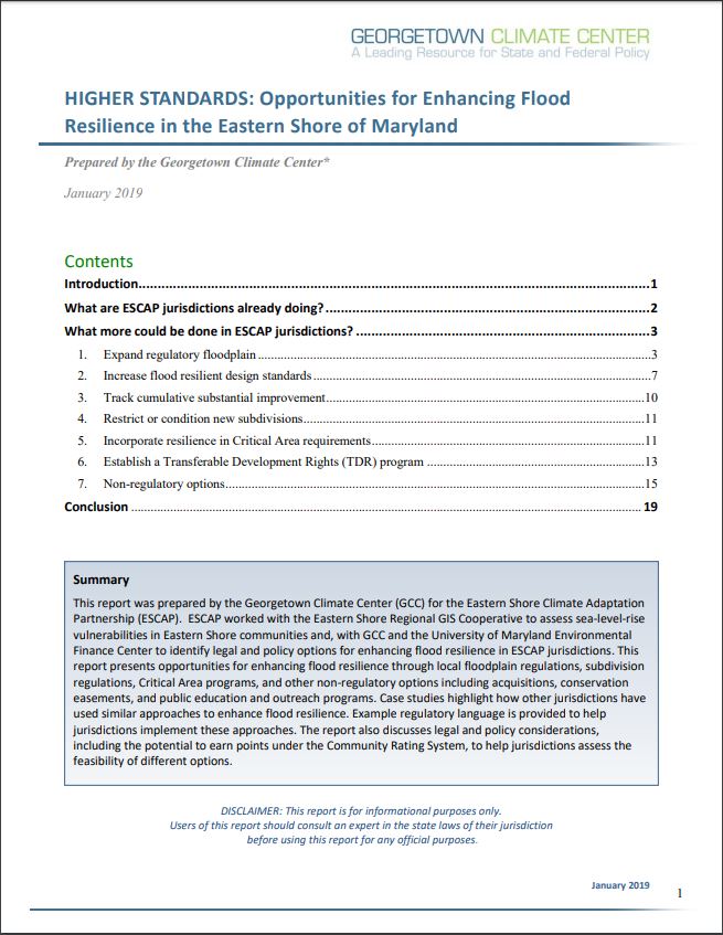 Higher Standards: Opportunities for Enhancing Flood Resilience in the Eastern Shore of Maryland