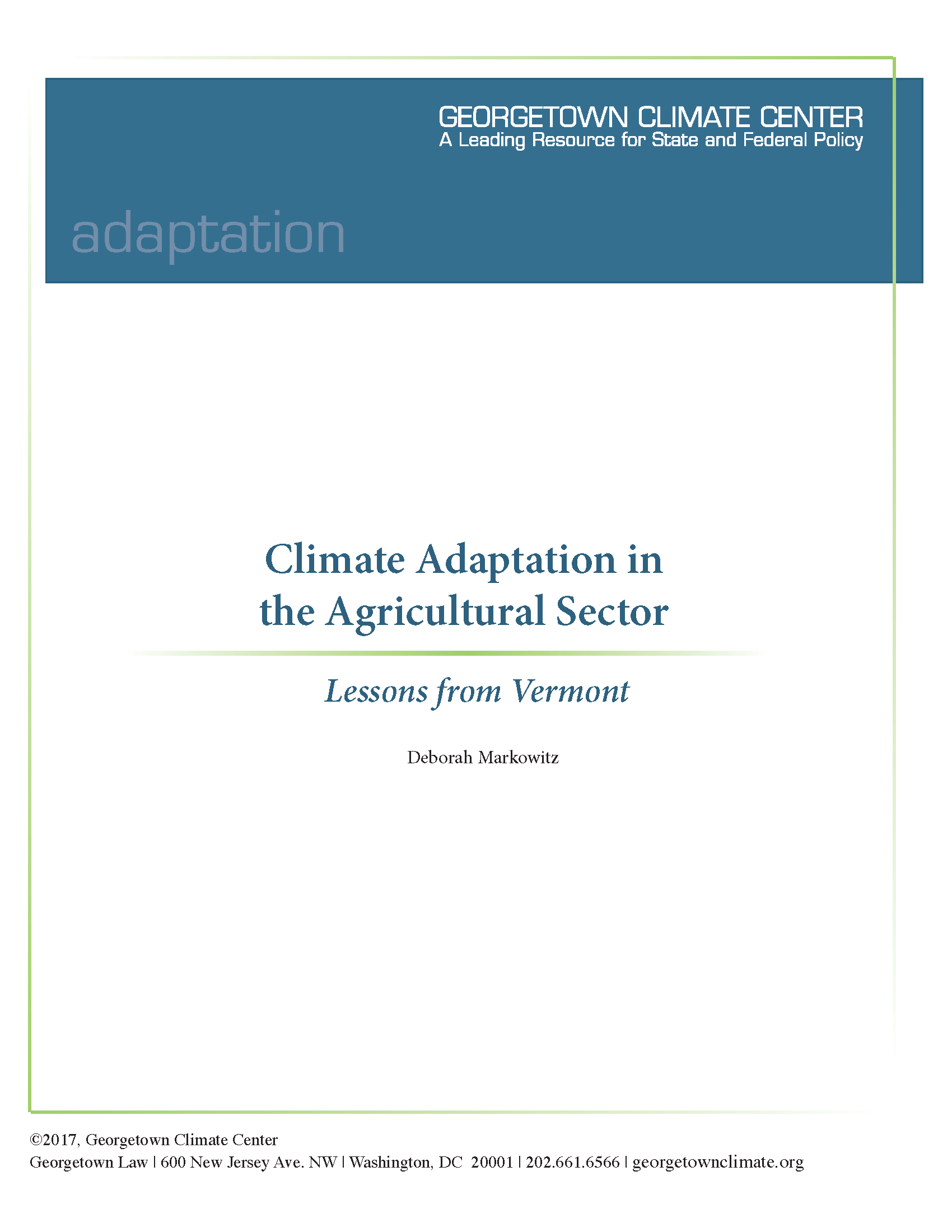 Climate Adaptation in the Agricultural Sector: Lessons from Vermont